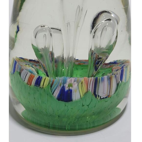 Teardrop Egg Shaped Bubbles Green Multicolor Art Glass Paperweight Stalagmites - Picture 7 of 16